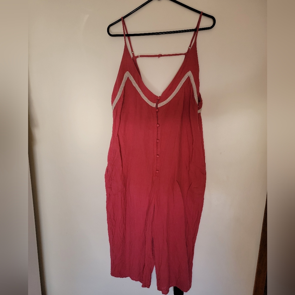 Pink Linen Cropped Jumpsuit